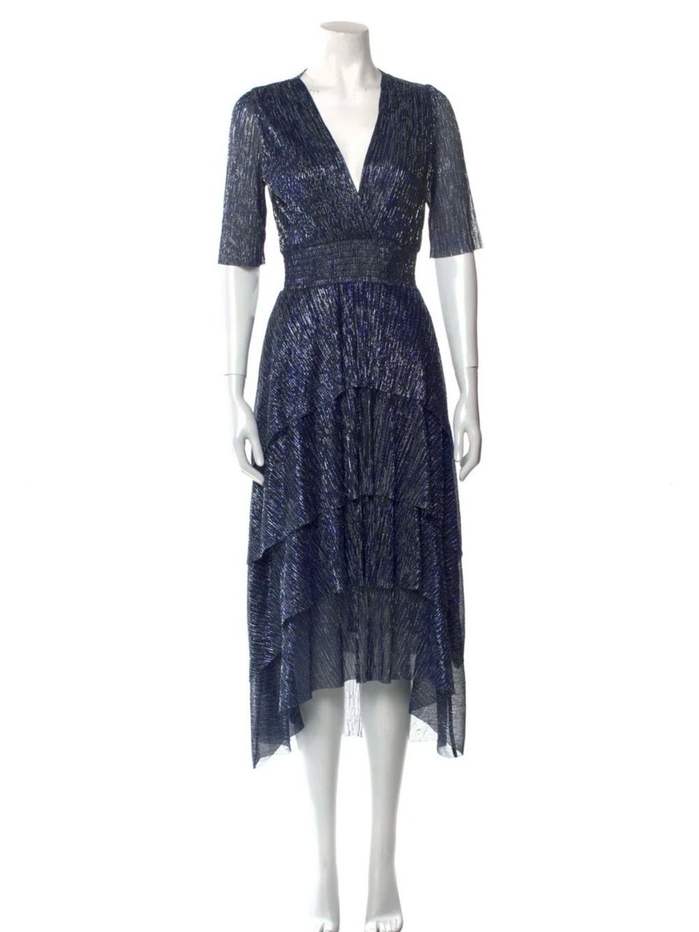 Maje Metallic Ruffled Midi Dress Size S